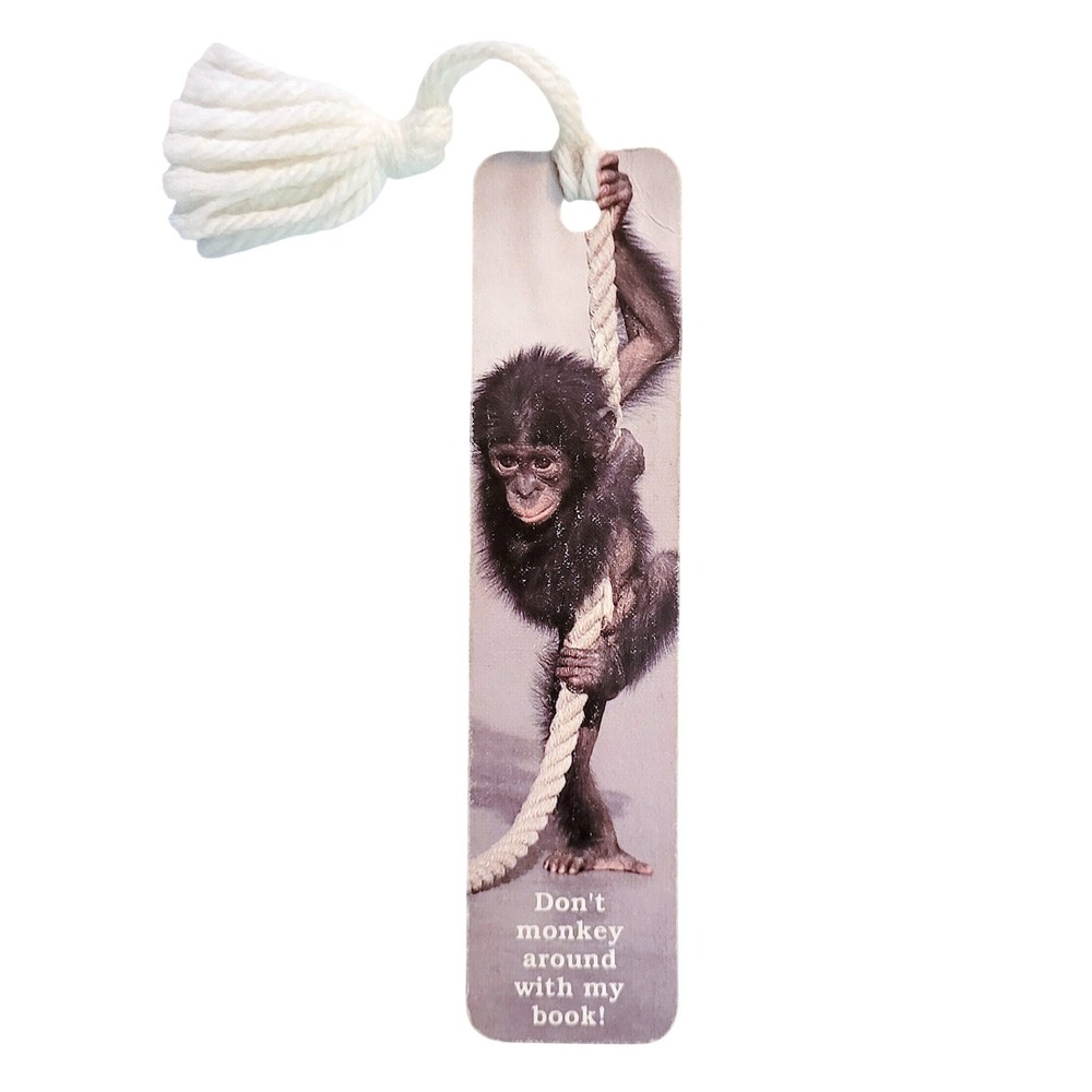 Vintage 80s Chimpanzee Bookmark yarn tassel Monkey, 1987 Antioch Sunshine H-1025